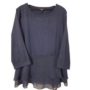 Simply‎ Vera Wang Womens Top XL Blue 3/4 Sleeve Layered Hem Casual